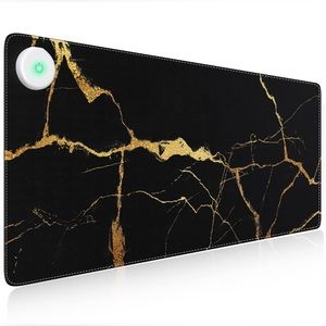 Heated Mouse Pad, 3 Heating Levels & 3 Auto Shut-Off Levels, Black Gold Marble